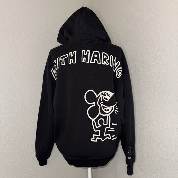 Disney Mickey Mouse x Keith Haring Hoodie Disneyland Unisex Black Size XXS - Picture 1 of 9